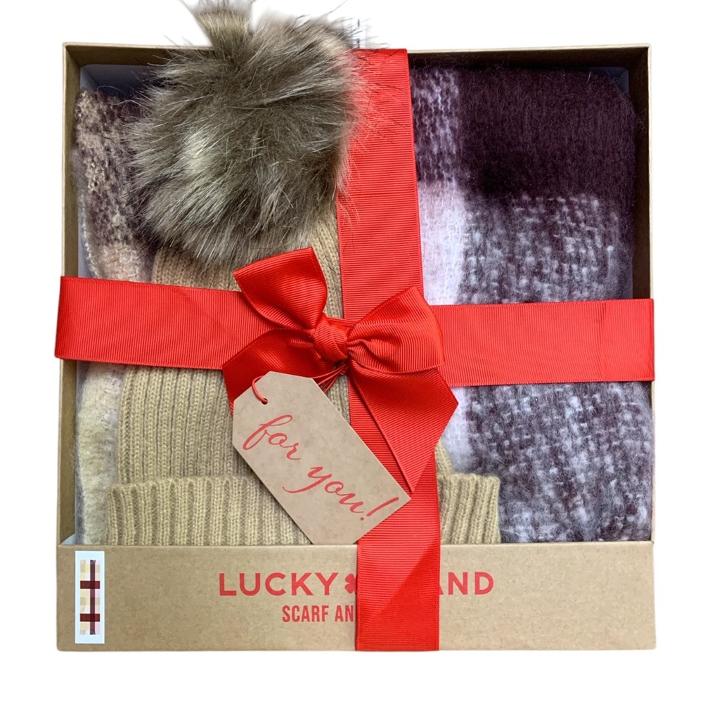 Lucky Brand Women's Soft Knit Scarf and Faux Fur Pom Hat Gift Set